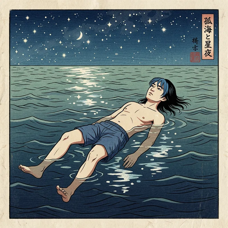 Contemplating Solitude: Anime-Style Ocean Scene with Starry Sky