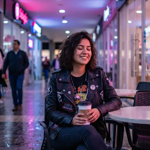 Hispanic Female Medical Student in Rock-Punk Style at University