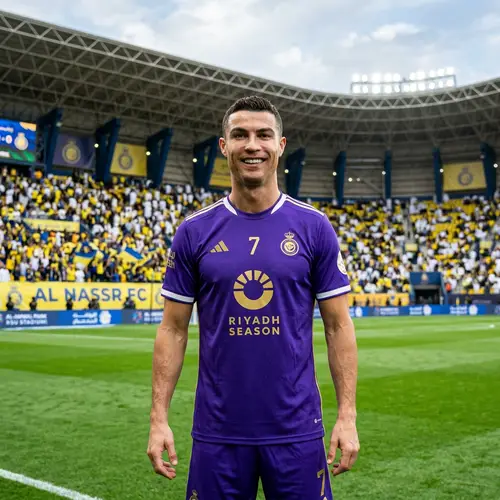 Ronaldo Smiling in a Purple Shirt