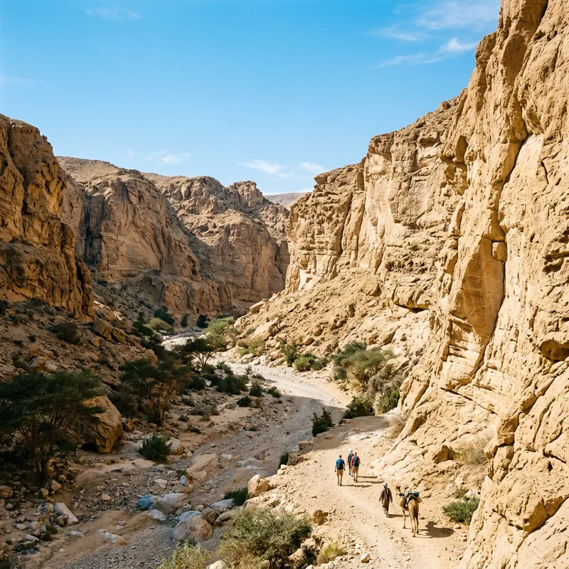 Sand Colored Desert Wadi Ravine under Blue Sky | AI Art Generator ...
