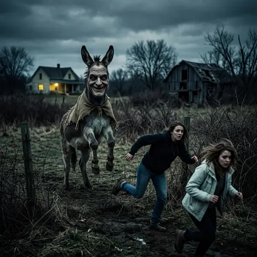 Eerie Night Scene: Distorted Donkey Encounter