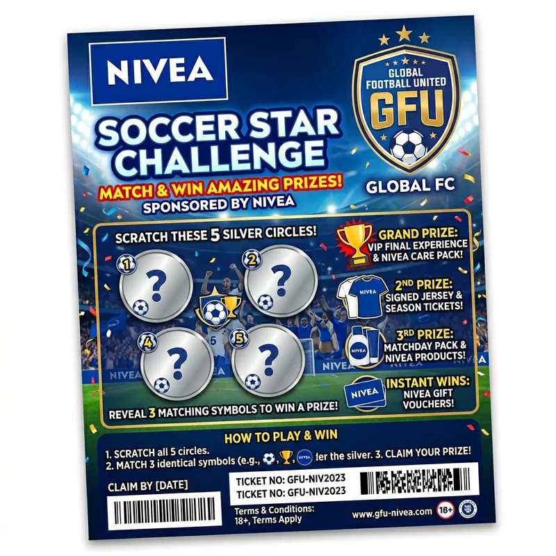 Exciting Nivea & Real Madrid Scratch-Off Ticket with 5 Prizes Exciting Nivea & Real Madrid Scratch-Off Ticket with 5 Prizes