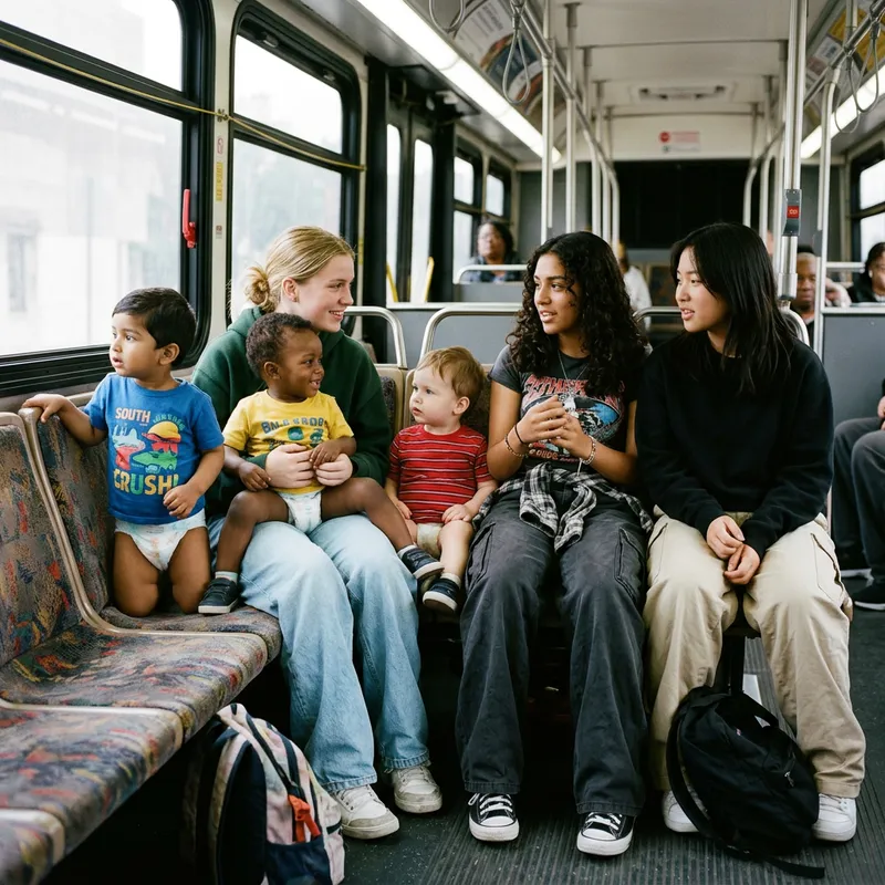 Humorous Bus Ride with Teens and Toddlers Humorous Bus Ride with Teens and Toddlers