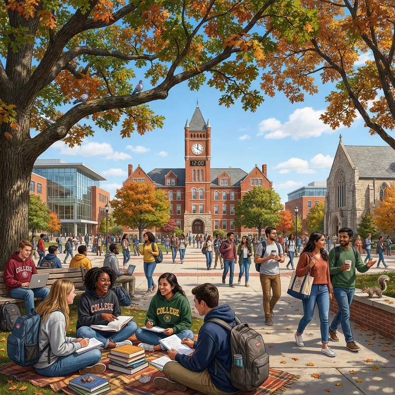 Vibrant University Campus with Diverse Students - uni-v