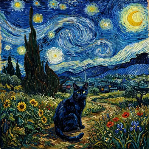Van Gogh Style Black Cat Art