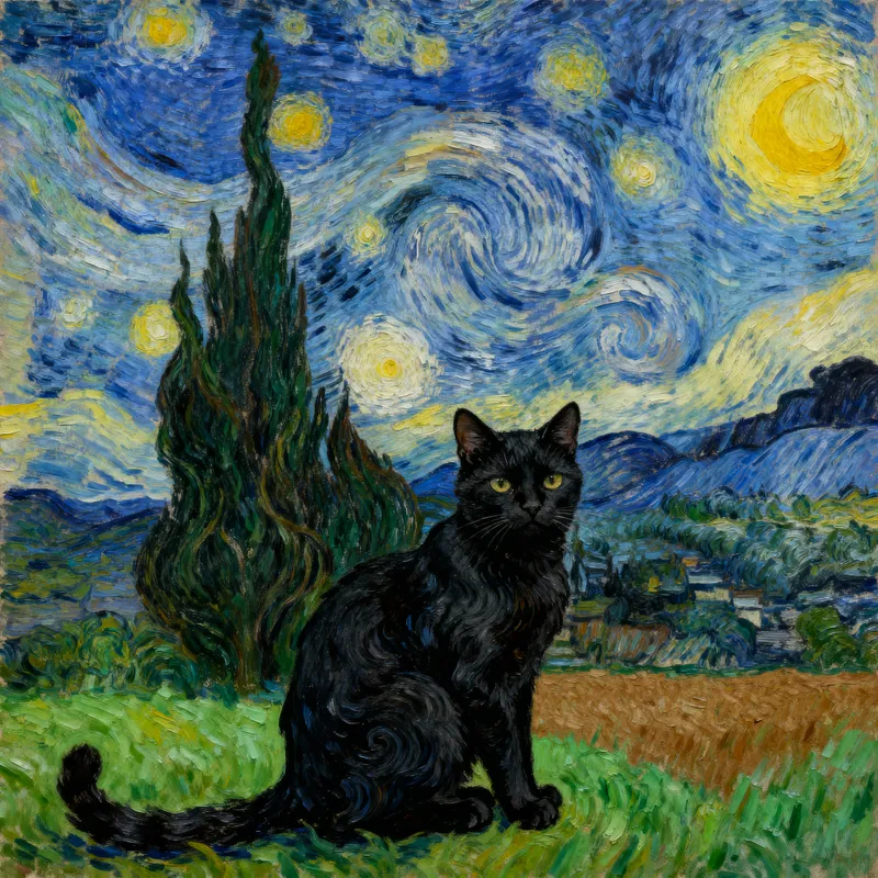 Van Gogh Style Black Cat Art