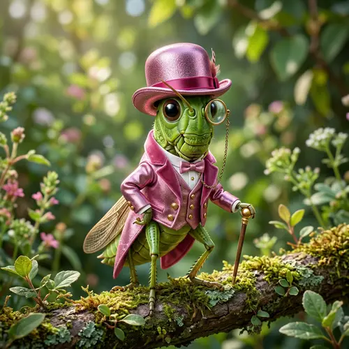 Adorable Grasshopper in Fashionable Pink Attire