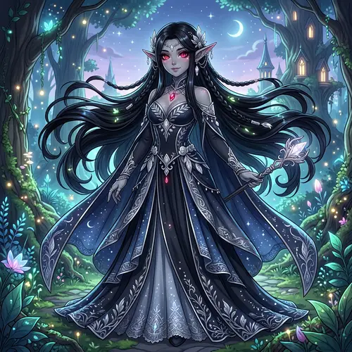 Anime-Style Elf Woman with Grey Skin & Red Eyes