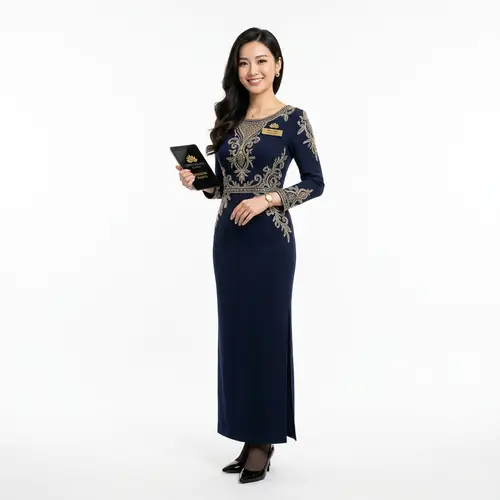 Elegant Female Chinese Casino Host in Stunning Dress