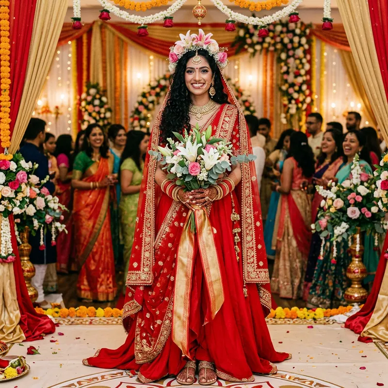 Exquisite South Asian Bride in Red Bridal Outfit