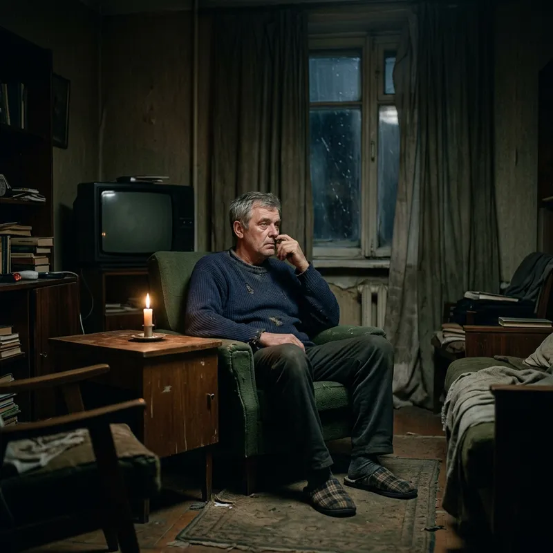 Uncle Seated by Almost Extinguished Candle - Reflections of Quiet Contemplation