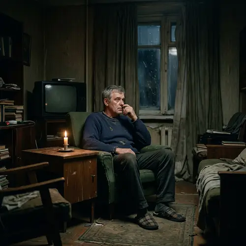 Uncle by the Candle in Dimly Lit Room - Reflections of Stillness