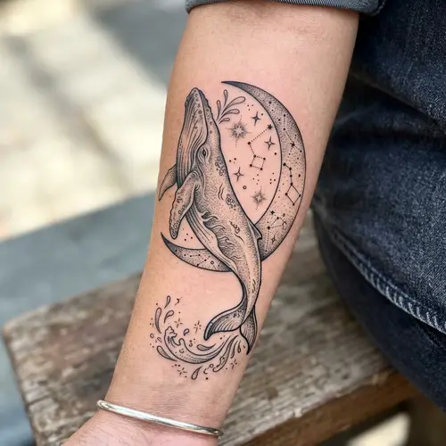 Half-Moon and Whale Tattoo Design for Unique Body Art