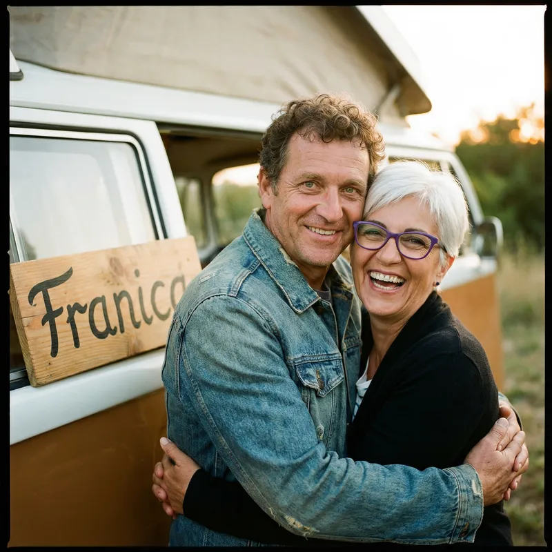 Happy Middle-Aged Couple in Front of RV | Franica