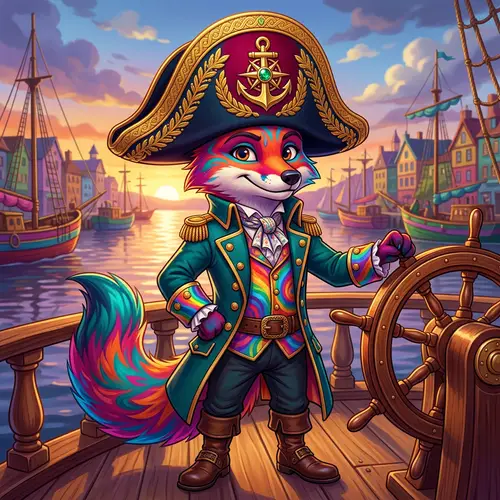 Vividly Colored Anthropomorphic Animal with Captain Hat
