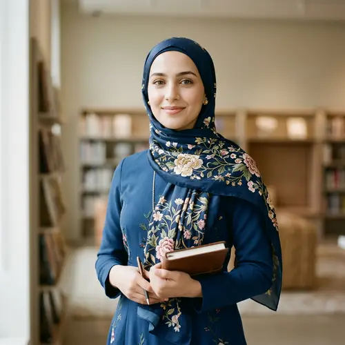 Elegant Woman in Blue Hijab - Serene and Confident Look