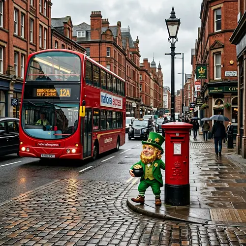 Leprechaun in Birmingham, England - Fantasy Scene with Pot of Gold
