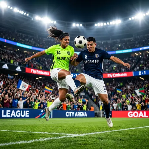 Intense Soccer Match: South Asian Woman vs. Hispanic Man