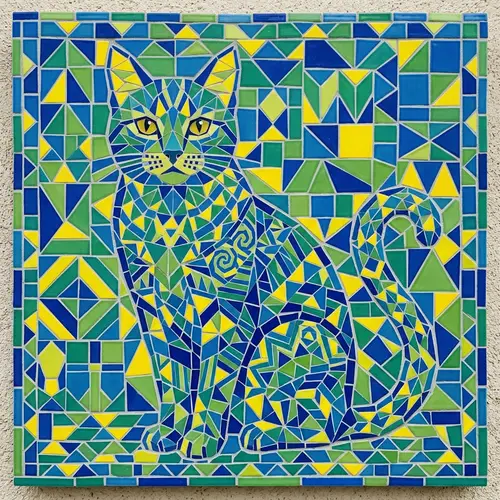 Colorful Geometric Cat Mosaic Art