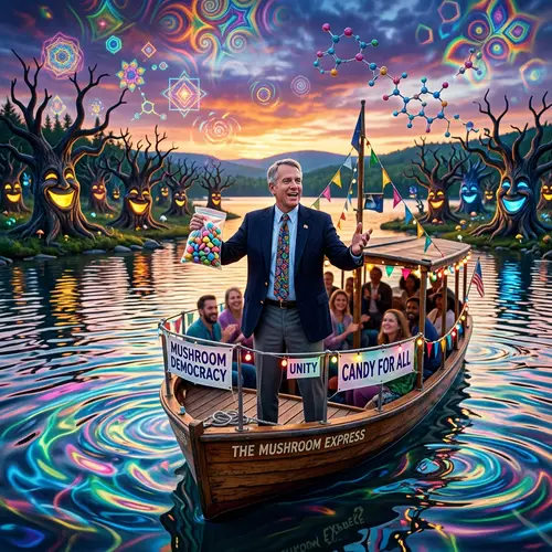 Trump's Psychedelic Adventure on a Kaleidoscopic Lake