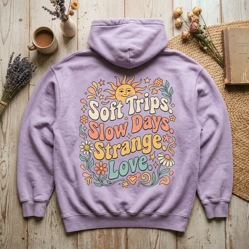 Vintage Lavender Oversized Hoodie - Soft Trips Design