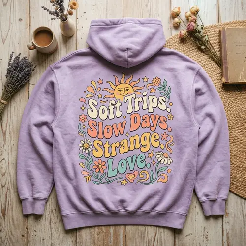 Vintage Lavender Oversized Hoodie - Soft Trips Design
