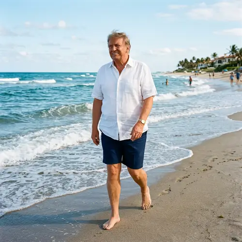 Donald Trump in a White Shirt on the Beach