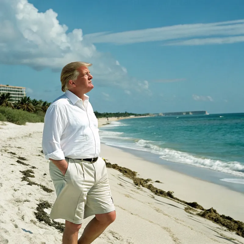 Donald Trump in a White Shirt on the Beach
