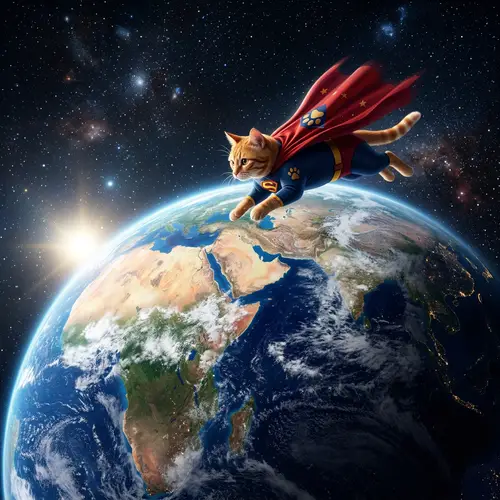 Superhero Cat Flying Around Earth | Amazing Cat Hero