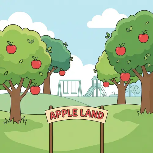 Apple Land: Child-Friendly Landscaped Realm with Vibrant Apple Trees