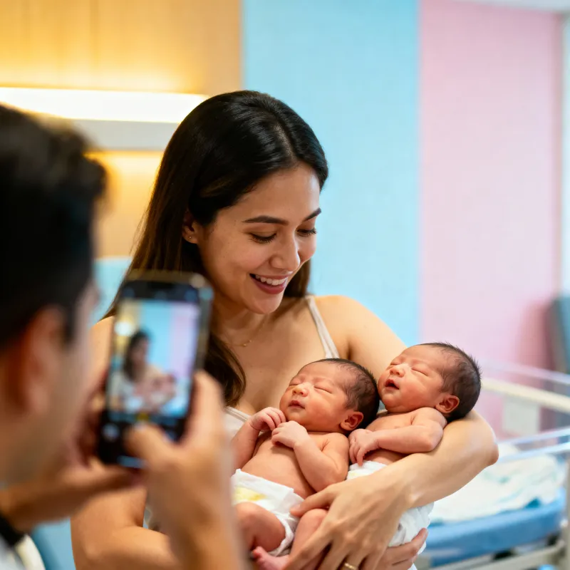 Heartwarming Birth Scene: Mother with Newborn Twins