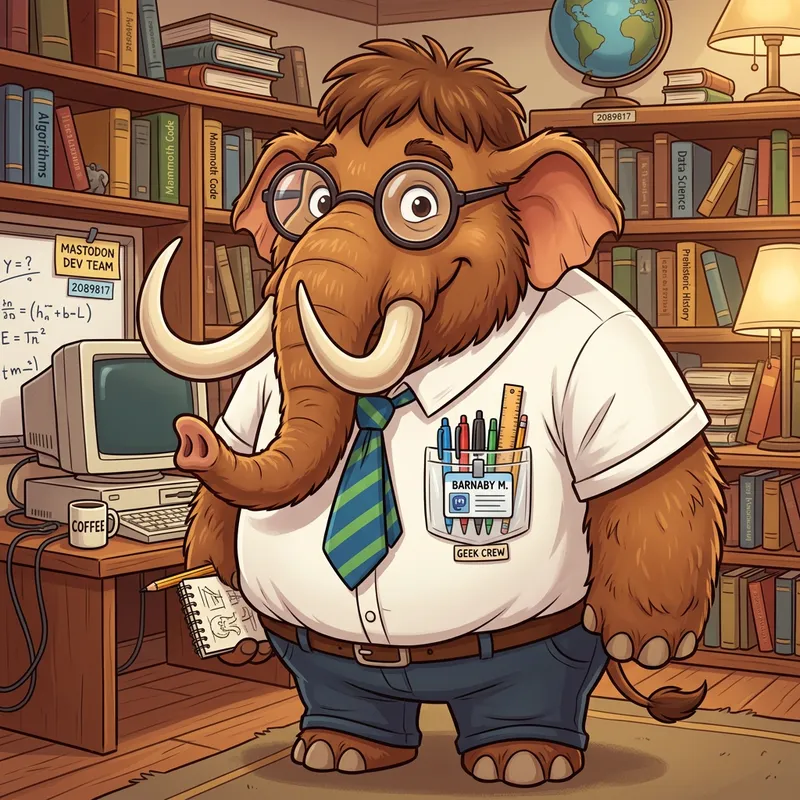 Cartoon Mastodon in White Shirt and Glasses