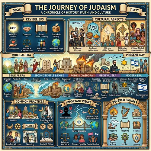 Judaism Poster: Timeline, Beliefs, Practices, Cultures, Issues, Holy Figures