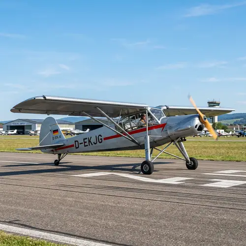 Detailed Storch Airplane Image: Silver with Red Stripe