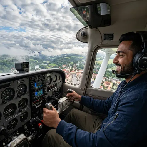 Man in Adventure Plane Over Charming Small Town | Flight Thrills