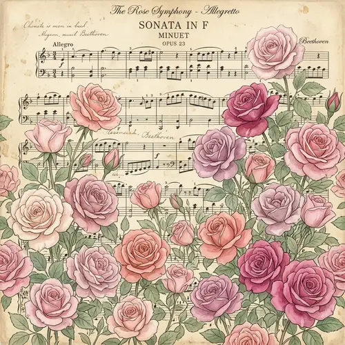 Vintage Musical Rose Illustration in Various Pink Shades