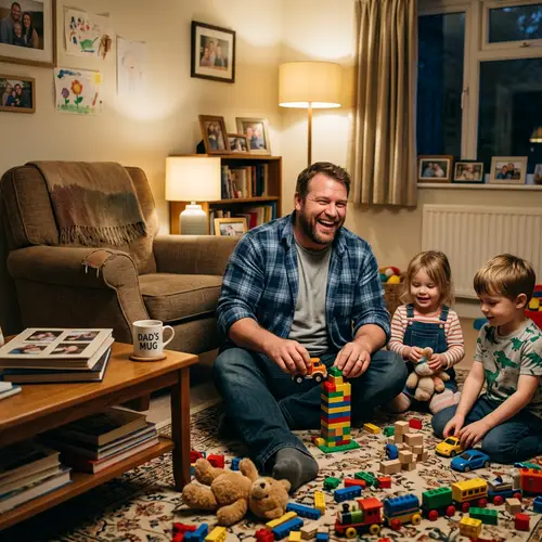 Average Father Enjoying Time at Home with Kids | Family Living Room Fun