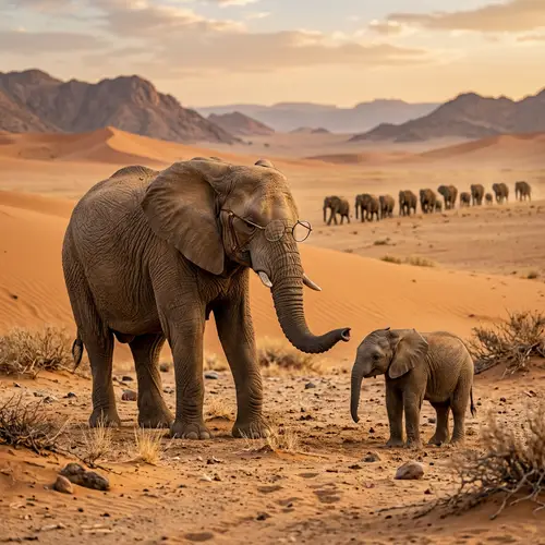 Educational Elephant Scene in Desert - Learn from the Wise