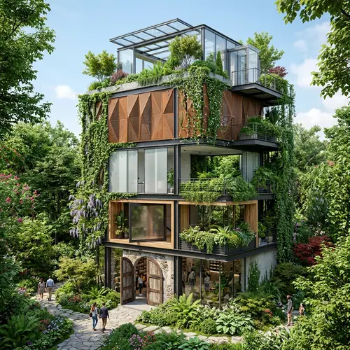 Unique Five-Floor Door Design Concept in a Lush Setting