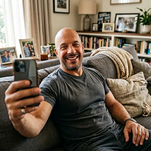 Vin Diesel Smiling Selfie on Couch