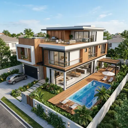 Three-Story House Design with Pool on 400 sqm Lot