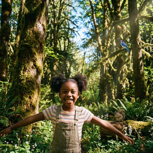 Black Girl with Pigtails in a Lush Forest