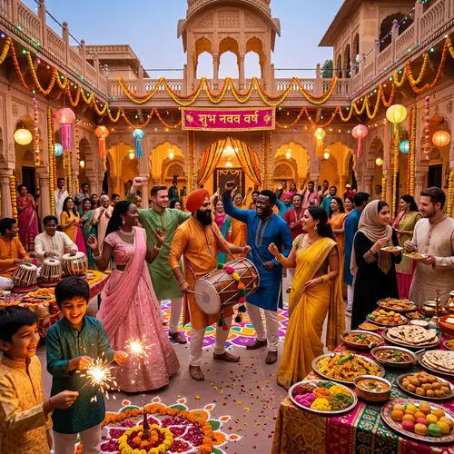 Traditional Indian New Year Celebration with Diverse Participants
