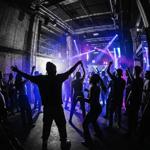 Dynamic Black and White Technoclub Silhouettes | Exciting Dance and Celebration