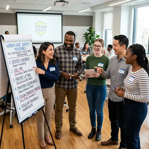 Enthusiastic Multiracial Team Engaging in Corporate Safety Training