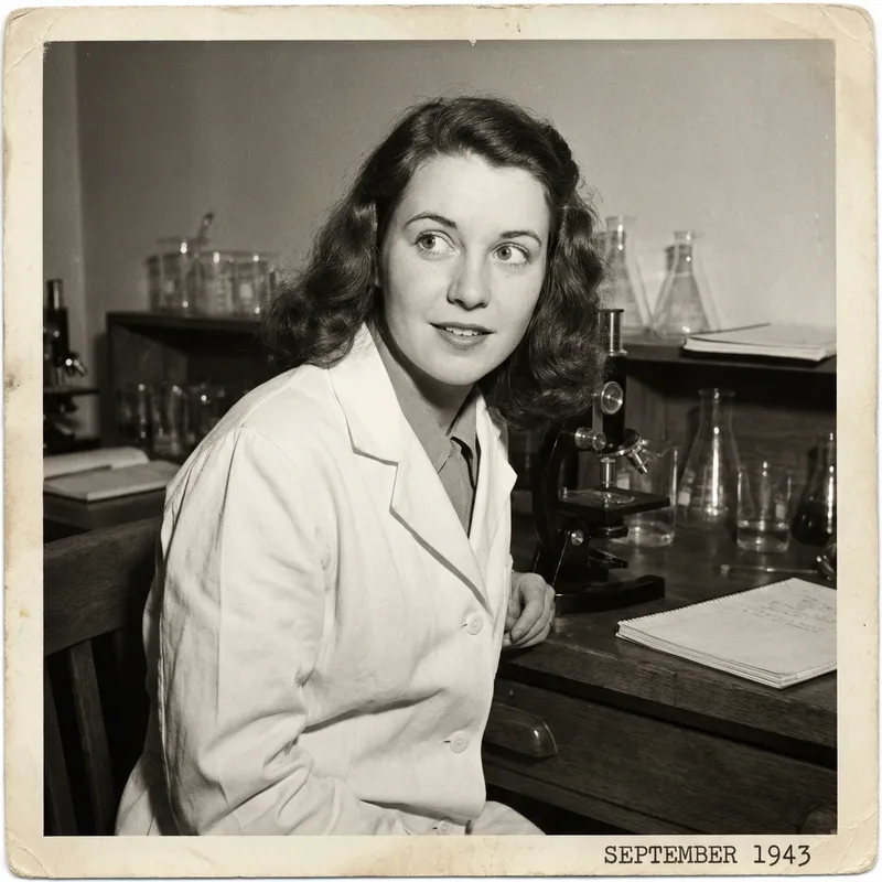 Vintage Style Beauty: Fair-Skinned Woman in Lab Coat