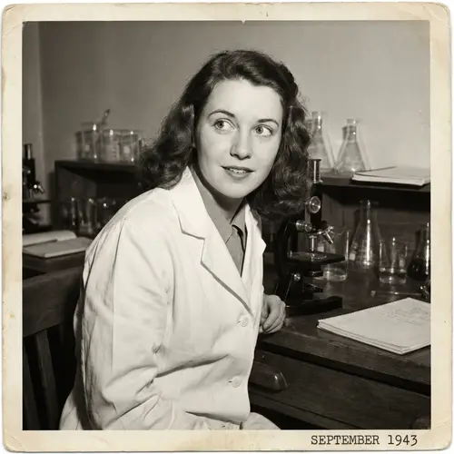 Intelligent Curiosity in Vintage Style: Young Woman in Lab Coat