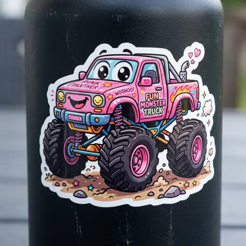 Cute Pink Monster Truck Sticker - Vibrant and Charming Design