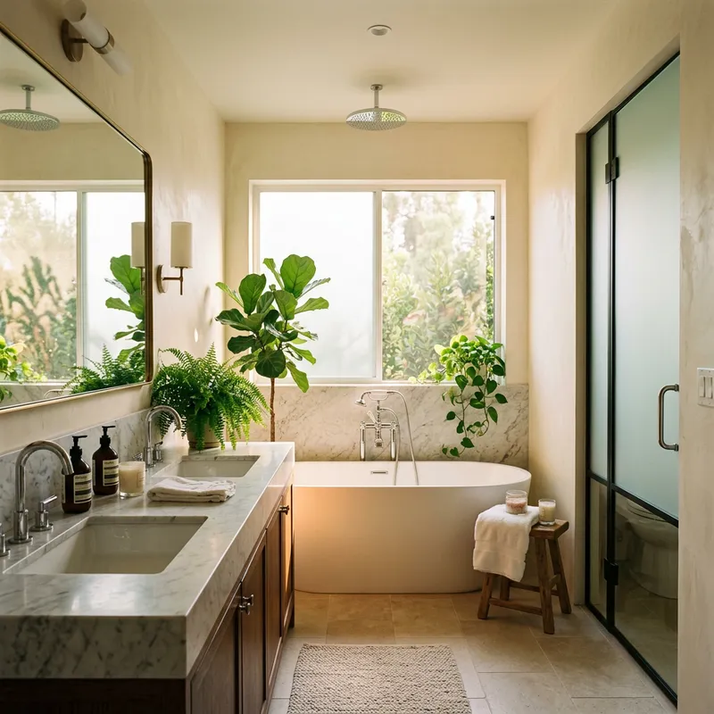 Luxury Bathroom with White Bathtub and Marble Vanity Sink - Relax in Style
