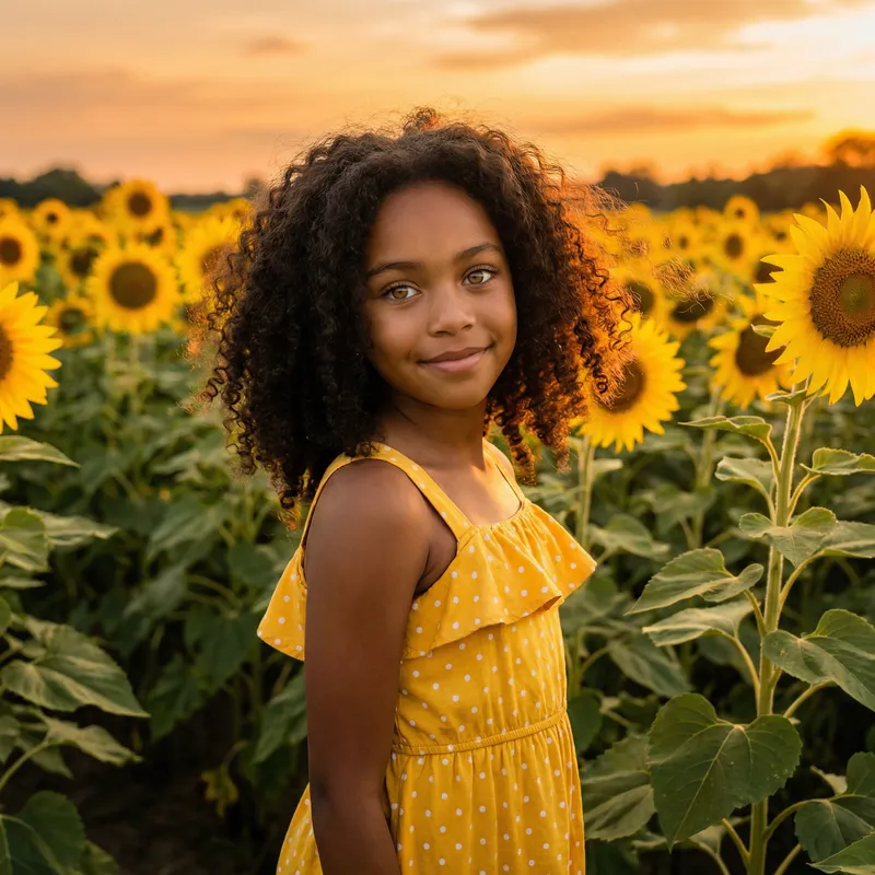 Beautiful Girl in Sunflower Field - Serene Beauty Portrait